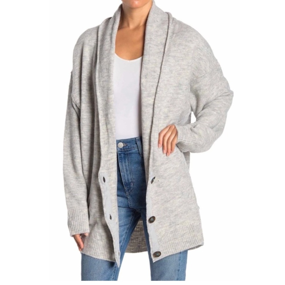 Free People Eucalyptus Heather Gray Oversized Shawl Cardigan Sweater Size XS